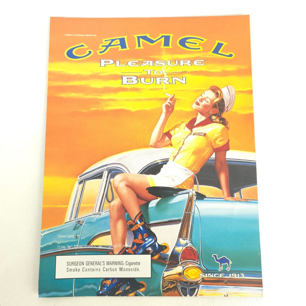 Camel Lights Print Ad Retro Diner Waitress Roller Skates Car Y2K Wall Art Sunset